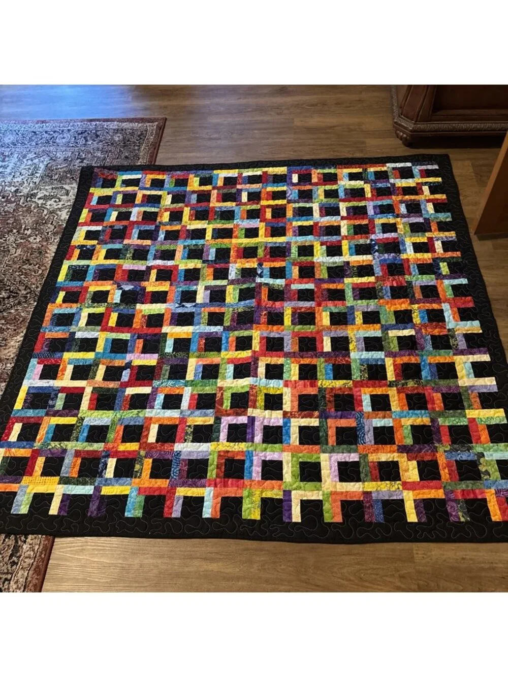 Modern Black & Multicolored Quilt Reversible Inspiring Messages  Size 67 X 67